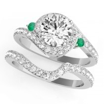 Halo Swirl Emerald & Diamond Bridal Set 18K White Gold (0.77ct)