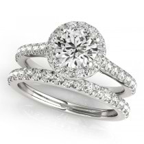 Round Diamond Halo Bridal Ring Set 14k White Gold (1.57ct)