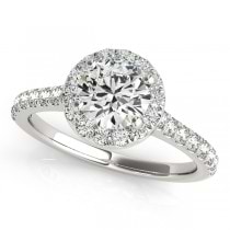 Round Diamond Halo Bridal Ring Set 14k White Gold (1.57ct)