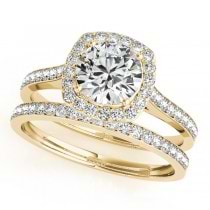 Diamond Accented Round Cut Halo Bridal Set in 14k Yellow Gold (1.53ct)