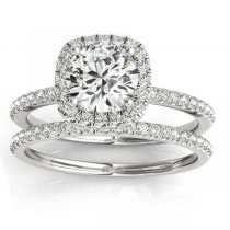 Square Halo Diamond Bridal Setting Ring & Band 18k White Gold (0.33ct)