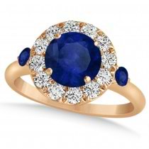 Blue Sapphire & Diamond Halo Engagement Ring 14k Rose Gold (1.50ct)