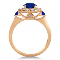 Blue Sapphire & Diamond Halo Engagement Ring 14k Rose Gold (1.50ct)
