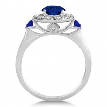 Blue Sapphire & Diamond Halo Engagement Ring 14k White Gold (1.50ct)
