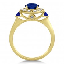 Blue Sapphire & Diamond Halo Engagement Ring 14k Yellow Gold (1.50ct)