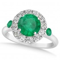 Emerald & Diamond Halo Engagement Ring 14k White Gold (1.50ct)