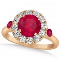 Ruby & Diamond Halo Engagement Ring 14k Rose Gold (1.50ct)