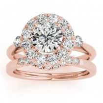 Circle Halo Diamond Bridal Set Ring & Band 14k Rose Gold 0.60ct