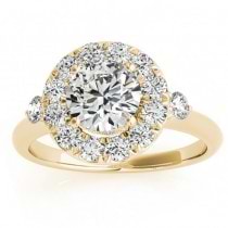 Circle Halo Diamond Bridal Set Ring & Band 14k Yellow Gold 0.60ct