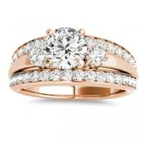 Wide-Band Engagement Ring Diamond Side Stones 14K Rose Gold 0.75ct