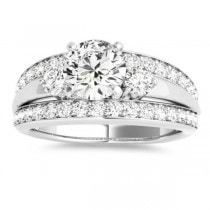 Wide-Band Engagement Ring Diamond Side Stones 14K White Gold 0.75ct