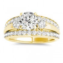 Wide-Band Engagement Ring Diamond Side Stones 14K Yellow Gold 0.75ct
