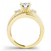 Wide-Band Engagement Ring Diamond Side Stones 14K Yellow Gold 0.75ct