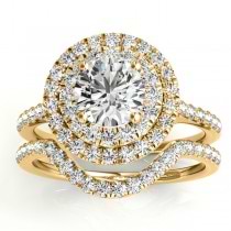 Diamond Double Halo Bridal Set Setting 18k Yellow Gold (0.50ct)