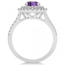 Double Halo Round Amethyst Engagement Ring 14k White Gold (1.42ct)