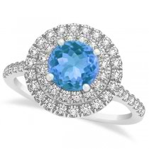 Double Halo Round Blue Topaz Engagement Ring 14k White Gold (1.42ct)