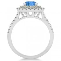 Double Halo Round Blue Topaz Engagement Ring 14k White Gold (1.42ct)