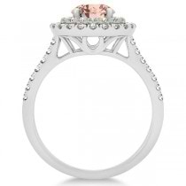 Double Halo Round Morganite Engagement Ring 14k White Gold (1.42ct)