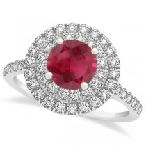 Double Halo Round Ruby Engagement Ring 14k White Gold (1.42ct)