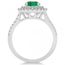 Double Halo Round Emerald Ring & Band Bridal Set 14k White Gold 1.59ct