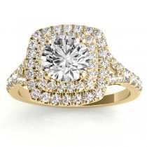 Square Double Halo Diamond Engagement Ring 14k Two-tone Yellow Gold (0.62ct)