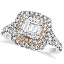 Square Halo Asschcer Diamond Bridal  Set in 14k Two-Tone Gold (1.37ct)