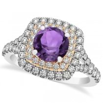 Square Double Halo Amethyst Engagement Ring 14k Two-Tone Gold (1.38ct)