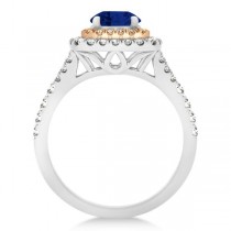 Square Double Halo Sapphire Engagement Ring 14k Two-Tone Gold 1.38ct