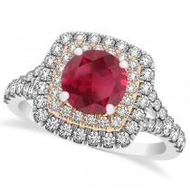 Square Double Halo Ruby Engagement Ring 14k Two-Tone Gold (1.38ct)