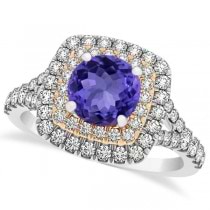 Square Double Halo Tanzanite Engagement Ring Two-Tone Gold  (1.38ct)