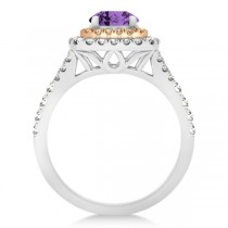 Square Double Halo Amethyst Ring Bridal Set 14k Two-Tone Gold 1.55ct