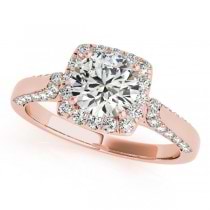 Square Halo Diamond Accented Engagement Ring 14k Rose Gold 1.00ct