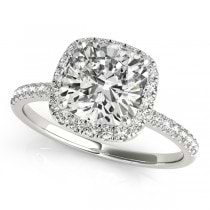 Cushion Lab Grown Diamond Halo Engagement Ring French Pave 14k W. Gold 2.00ct