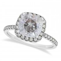 Cushion Salt & Pepper Diamond Halo Engagement Ring French Pave 18k W. Gold 2.00ct