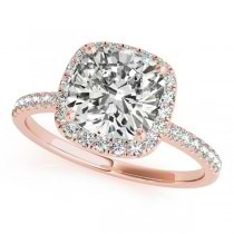 Cushion Diamond Halo Engagement Ring French Pave 14k R. Gold 0.70ct