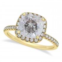 Cushion Salt & Pepper Diamond Halo Engagement Ring French Pave 14k Y. Gold 0.70ct