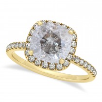 Cushion Salt & Pepper Diamond Halo Engagement Ring French Pave 18k Y. Gold 0.70ct