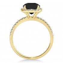 Cushion Black Diamond Halo Engagement Ring French Pave 18k Y. Gold 0.70ct