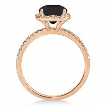 Cushion Black Diamond & Diamond Halo Engagement Ring French Pave 18k R. Gold 1.58ct