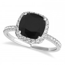 Cushion Black Diamond & Diamond Halo Engagement Ring French Pave Palladium 1.58ct