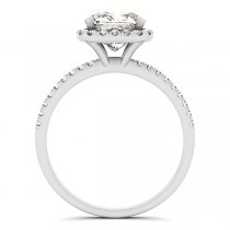 Cushion Moissanite & Diamond Halo Engagement Ring French Pave Palladium 0.70ct