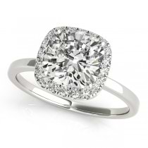Cushion Solitaire Diamond Halo Engagement Ring Platinum (1.00ct)