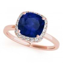 Cushion Blue Sapphire & Diamond Halo Engagement Ring 14k Rose Gold (1.00ct)