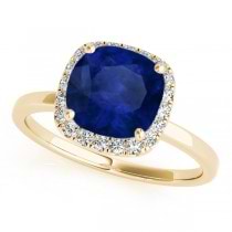 Cushion Blue Sapphire & Diamond Halo Engagement Ring 14k Yellow Gold (1.00ct)