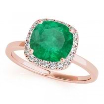 Cushion Emerald & Diamond Halo Engagement Ring 18k Rose Gold (1.00ct)