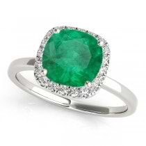 Cushion Emerald & Diamond Halo Engagement Ring 18k White Gold (1.00ct)