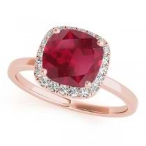 Cushion Ruby & Diamond Halo Engagement Ring 14k Rose Gold (1.00ct)