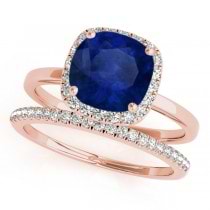 Cushion Blue Sapphire & Diamond Halo Bridal Set 14k Rose Gold (1.14ct)