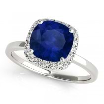 Cushion Blue Sapphire & Diamond Halo Bridal Set Palladium (1.14ct)