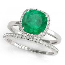 Cushion Emerald & Diamond Halo Bridal Set Palladium (1.14ct)